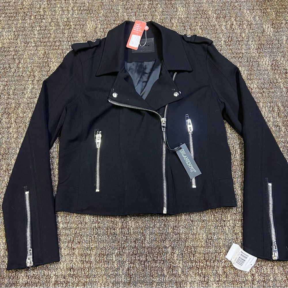 Blank NYC Women's Ponte Asymmetrical Zipper Crop Moto Jacket Caviar Black Medium